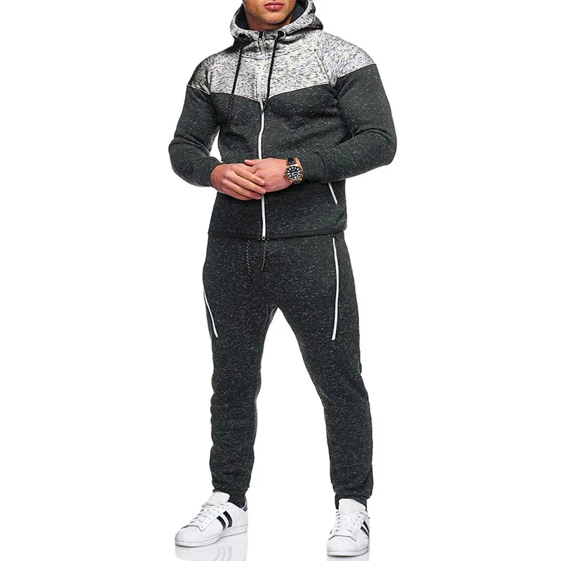 

Men Casual Sets 2021 Winter New Brand Splice Jogger Tracksuit Zipper Hoodies+Pants 2PC Sets Men's Sportswear Sport Suit Clothing