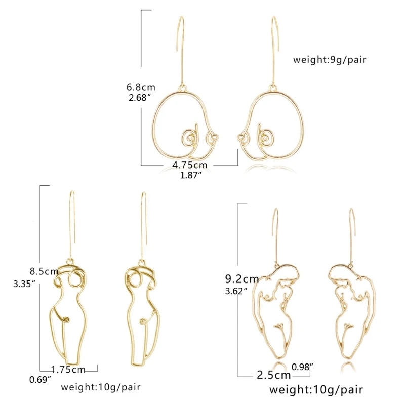 

3 Pairs Artsy Abstract Lady Breast Statement Hoop Earrings Kit Hollow Wire Outline Female Body Boob Earrings Kit Jewelry