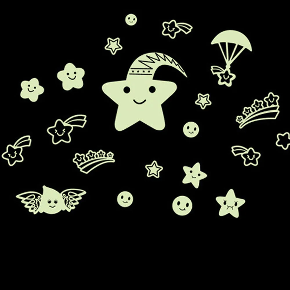 Noctilucent Wallpaper Fluorescent Wall Stick Removable Moon Castle Star Smiley Face Glow in Dark Background Wedding | Дом и сад