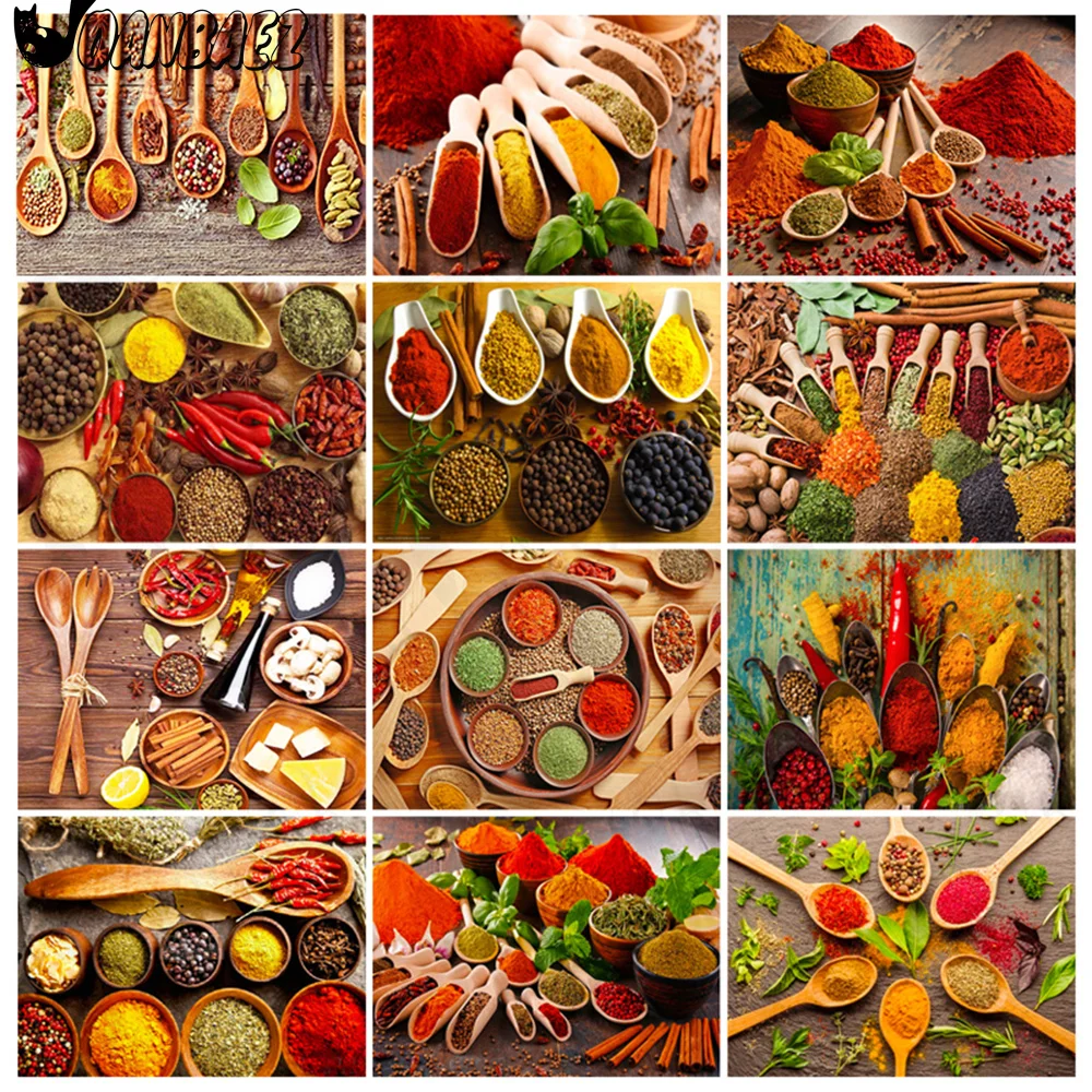 

Diamond Painting Seasoning Color 5D Diy Wall Art Food Material Paste Diamond Embroidery Inlaid Bedroom Kitchen Decoration Gift