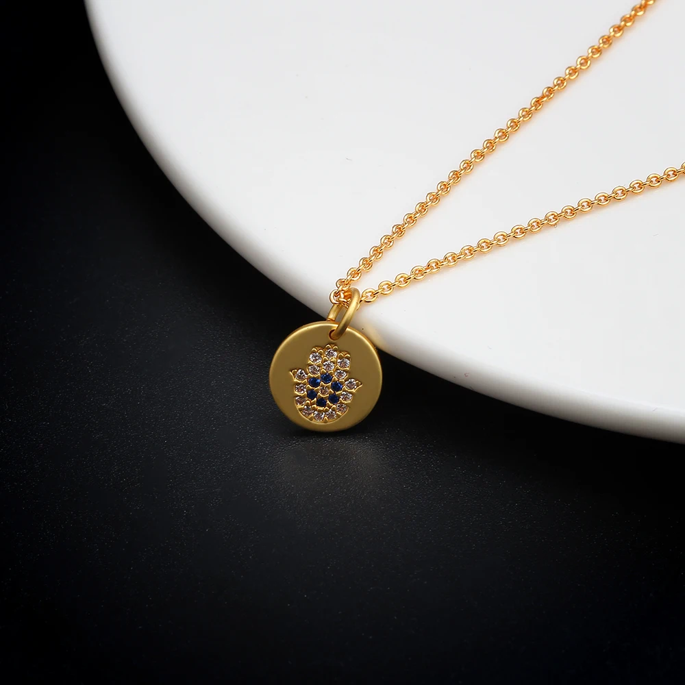 Ожерелье с подвеской Lucky Eye руки Хамса Золотая цепочка медное микро-ПАВЕ ожерелье