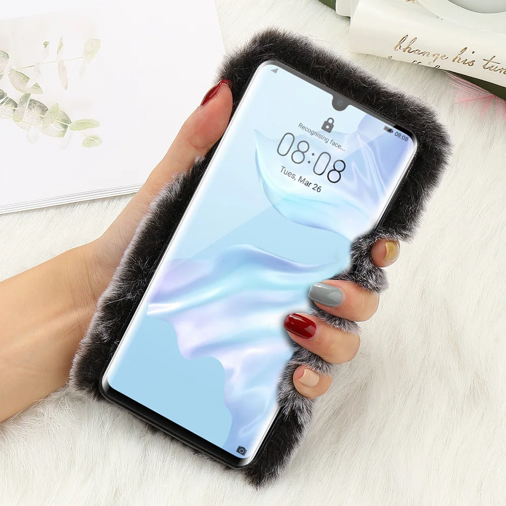 LAPOPNUT пушистый мех противоударный бампер чехол для huawei P30 P20 Lite mate 20 Pro Nova 4e Роскошный милый мягкий чехол ручные перчатки