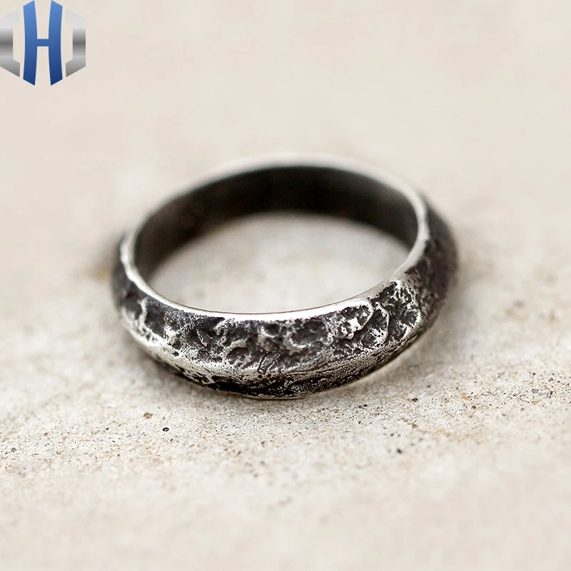 Оригинальное серебряное кольцо ручной работы с темной текстурой 925 Серебряное