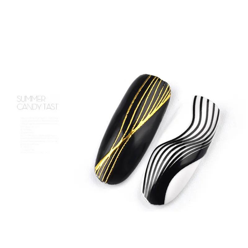 1pc Nail Art Self-adhesive Sticker Metal Straight Stripe Wave Line Tape Transfer Nail Foils 3D DIY Decal Decorations