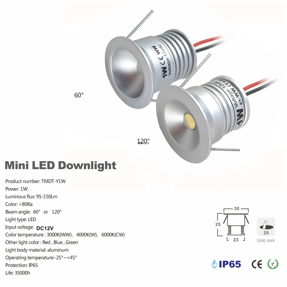 1W 12V Мини светодиодный прожектор IP65 Точечный светильник на потолок с фокусным