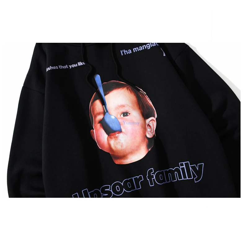 

Men Cartoon Print Hooded Sweater Couple Korean Style Simple Loose Plus Velvet Thick Hoodie Jacket Kangaroo Pocket Streetwear