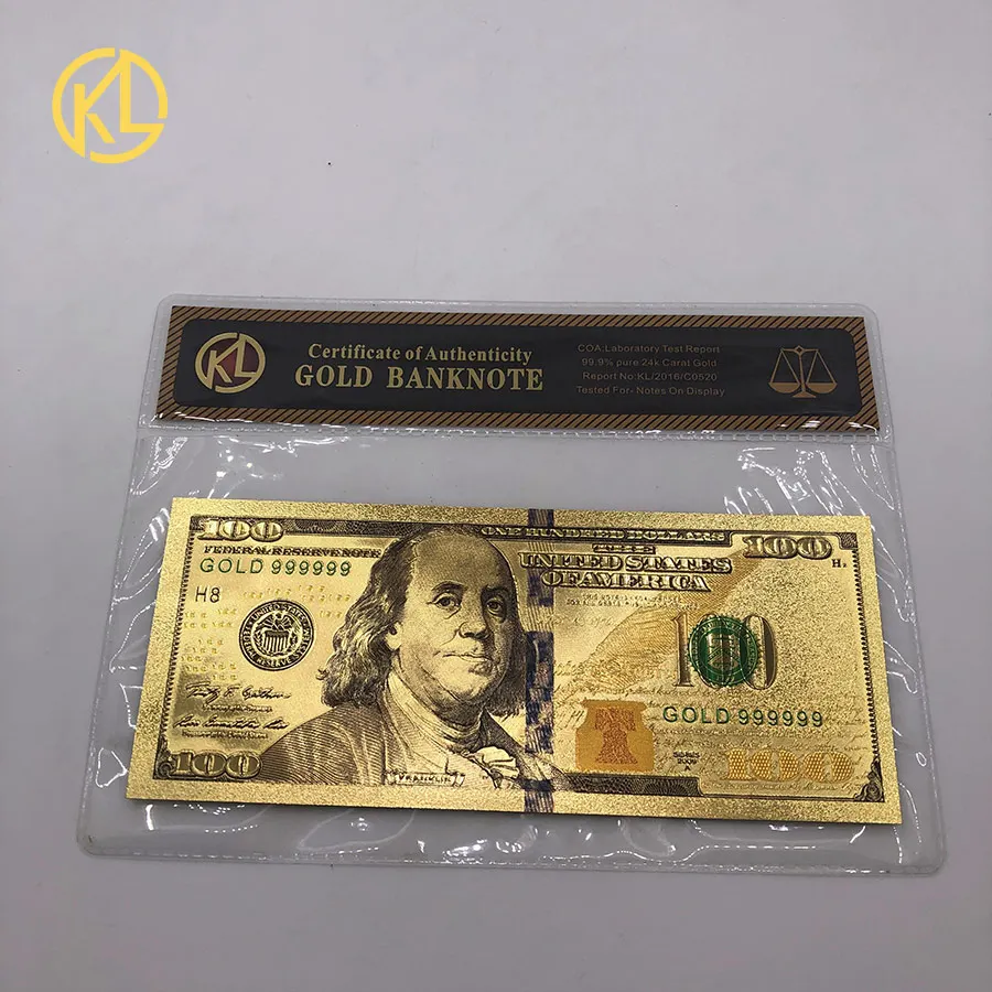 1 шт. поддельные Американские доллары 100 доллара Золотая Банкнота с сумкой COA для