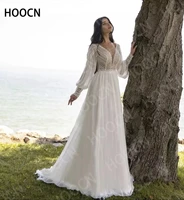 herburnl bohemian beach wedding dress v neck lace embroidery lantern long sleeve button fairy bridal gown vestidos de noiva
