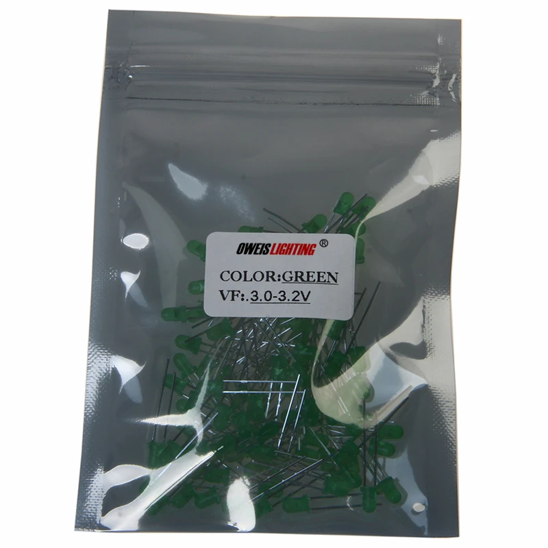100 шт. 3 мм диффузный Светодиодный светильник зеленого цвета DIP Круглый в