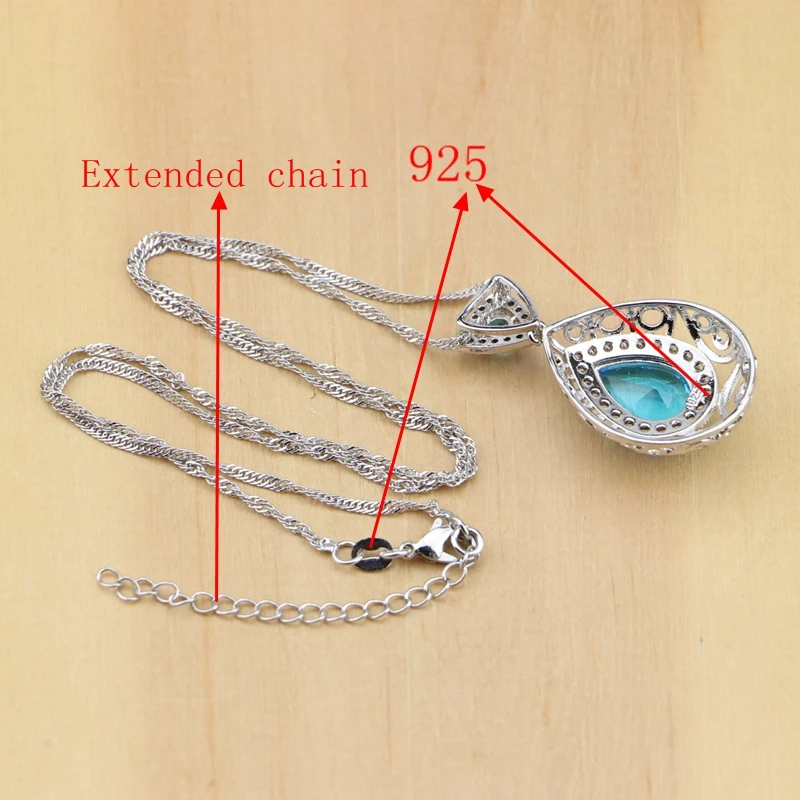 Женский ювелирный комплект из серебра 925 пробы синяя блестящая Свадебная