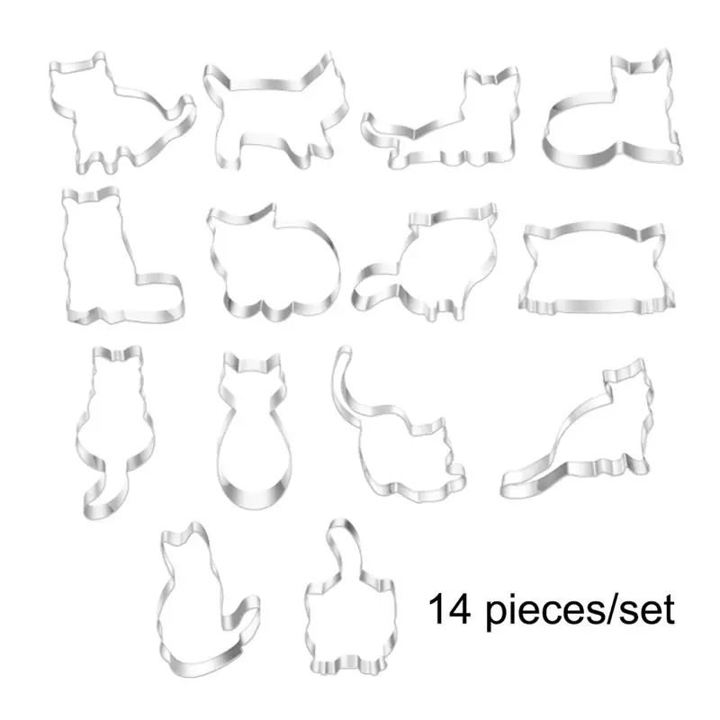 

14Pcs Cookies Slicer Fondant Molds Stainless Steel DIY Cat Cookie Cutter Mousse Circles Mould Shaper 3D Baking Tool
