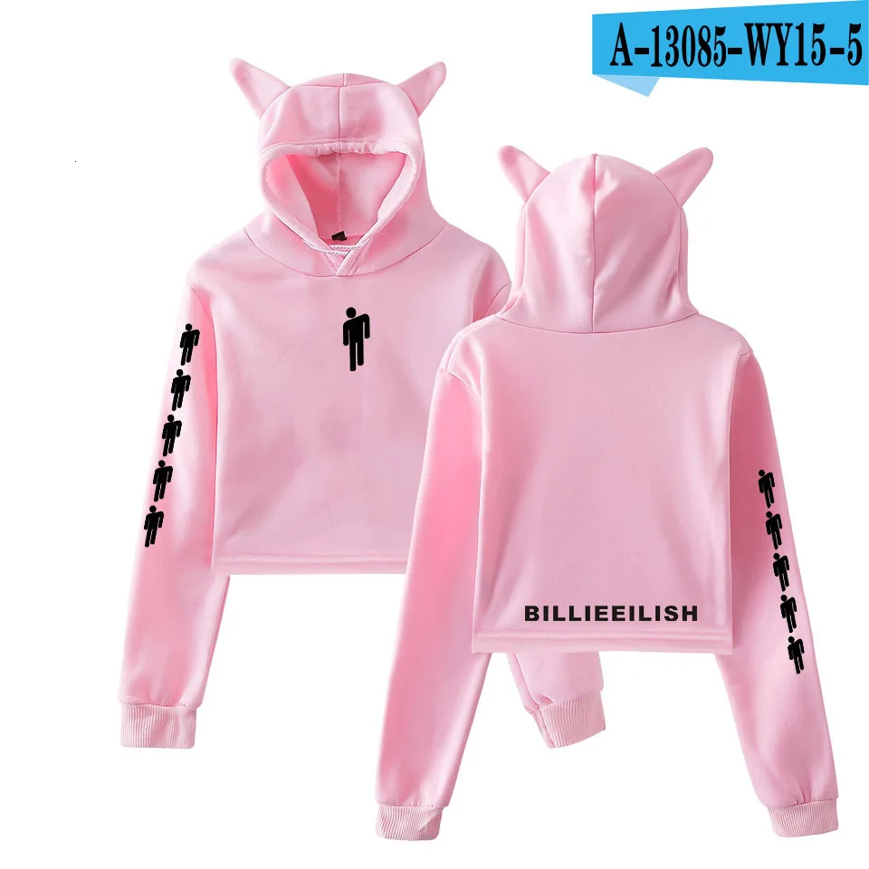 Billie Eilish Женская толстовка с капюшоном толстовки Kpop Kawaii корейский негабаритный Harajuku Хип Хоп Толстовка укороченный - Цвет: Pink 15
