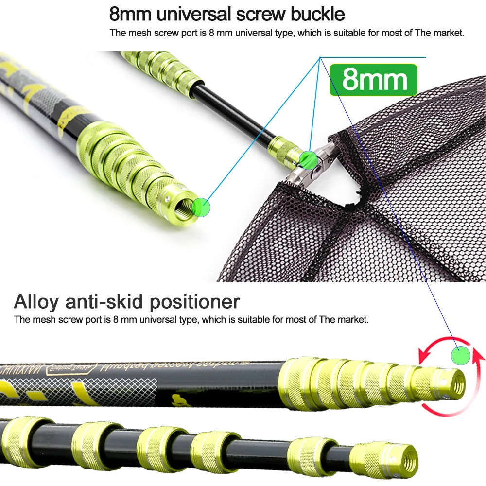 JOSBY 3m 4m 2.1m High Quality Fishing Net Fish Landing Foldable Collapsible Telescopic Pole Handle Durable Mesh | Спорт и