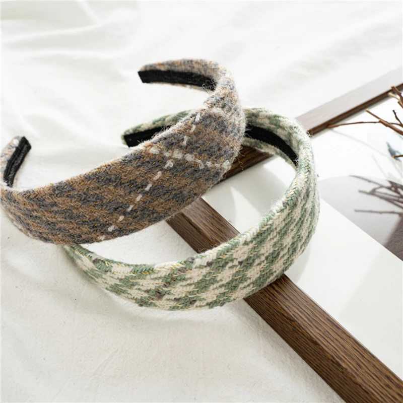 

2021 Tweed Wide Hair Band for Women Headbands Girls Hair Hoop Turban Ladies Fashion Hair Bezel Headwear Wide-brimmed Head Hoop