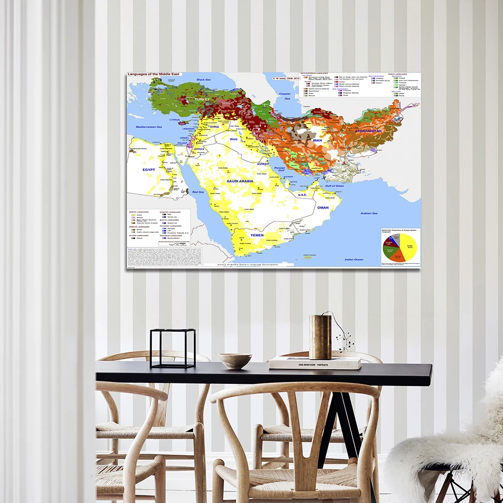 150*100 cm The Middle East Map 2006-2015 Language Development  Wall Poster Non-woven Canvas Painting Home Decor School Supplies