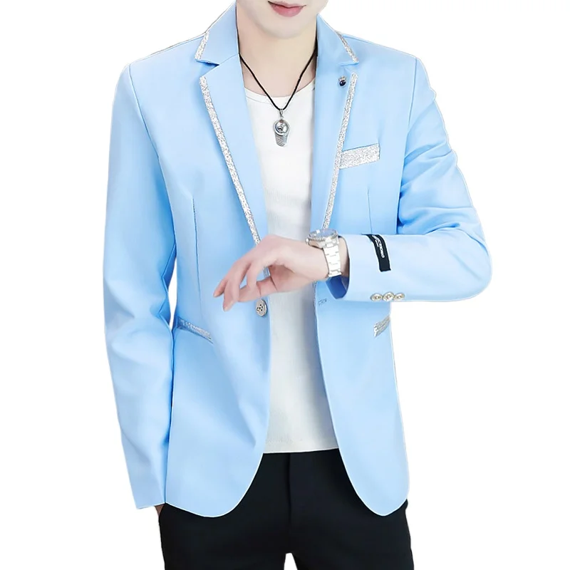 

2021 New Fashion Young Men Casual Blazer Single-breasted Lapel Coats Singer Host Suit Jackes