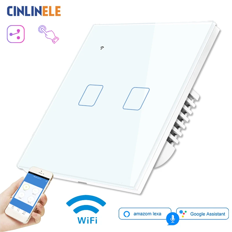 Настенный сенсорный светильник с Wi-Fi, белая стеклянная панель, синий светодиодный, для ЕС и Великобритании, универсальный, умный дом, управление телефоном, 2 комплекта, 2-позиционное, квадратное реле