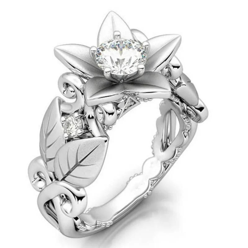 

Women's vintage 925 Silver Rose Flower Zircon Ring Engagement Wedding Gift Party Jewelry Ring Wholesale