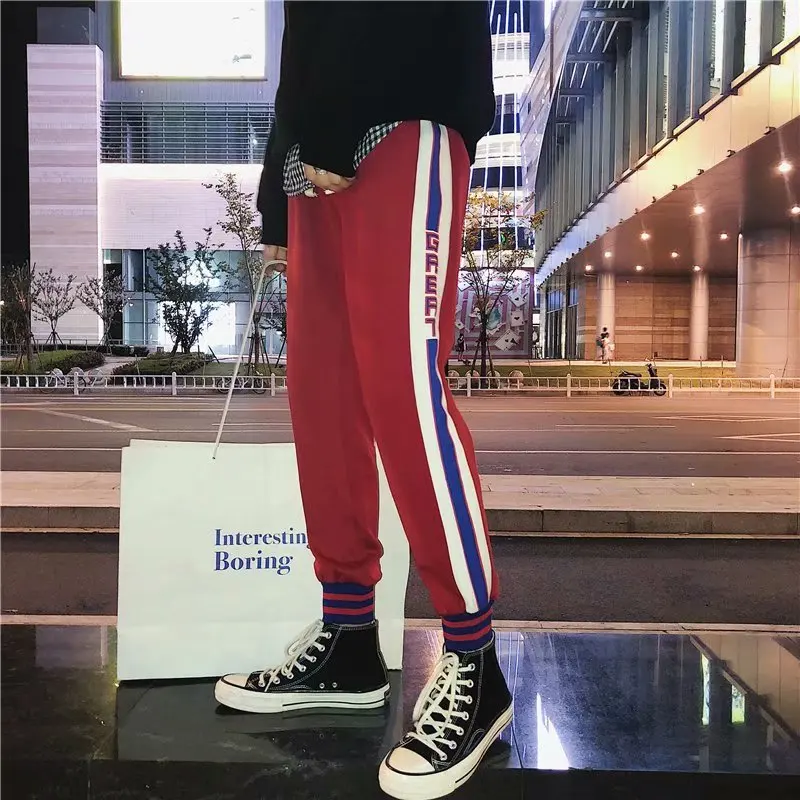 

2021 Korean Spring Men's Pants Trend Fit Nine Point Casual Male Student Harlan Leggings Hip Hop Color Matching