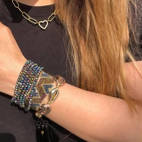 natural shell multilayer symphony crystal ethnic style miyuki rice beads handmade love couple bracelet charms for bracelet