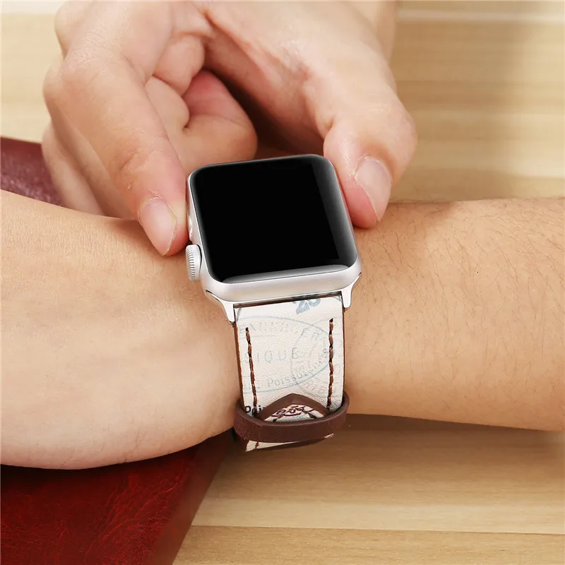 Винтажный кожаный ремешок для часов Apple Watch 38 мм 42 мм красный цветочный принт для женщин и мужчин сменный мужской т-браслет ремешок для iwatch 1 2 3