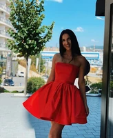 sky red homecoming dress 2020 satin a line off the shoulder knee length graduation dresses short party gowns homecoming dress