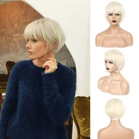 short blonde pixie cut wigs with neat bangs for women blond synthetic heat resistant cosplay womens wig