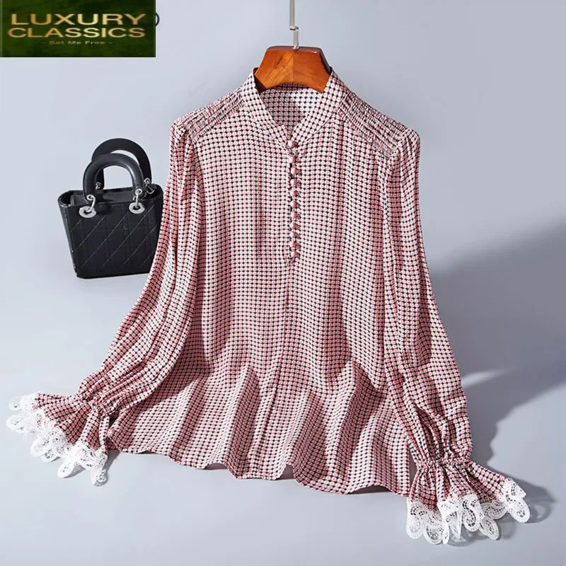 Silk Blouse Womens Real Tops and Blouses Spring Korean Fashion Clothing Elegant Ladies Shirts Streetwear Blusas LWL1620