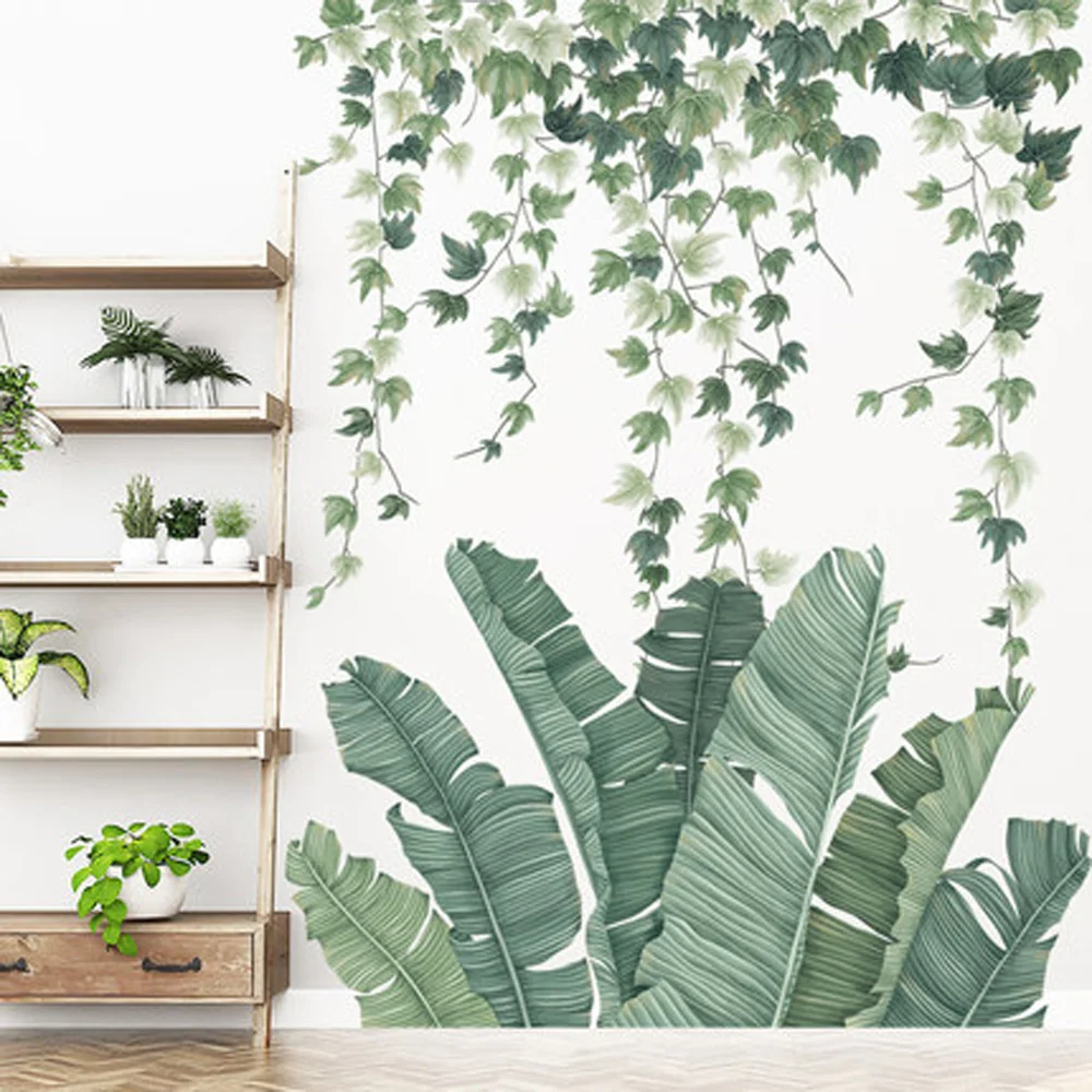 

Self-Adhesive Wall Stickers Green Leaf Waterproof Home Living Room Decoration