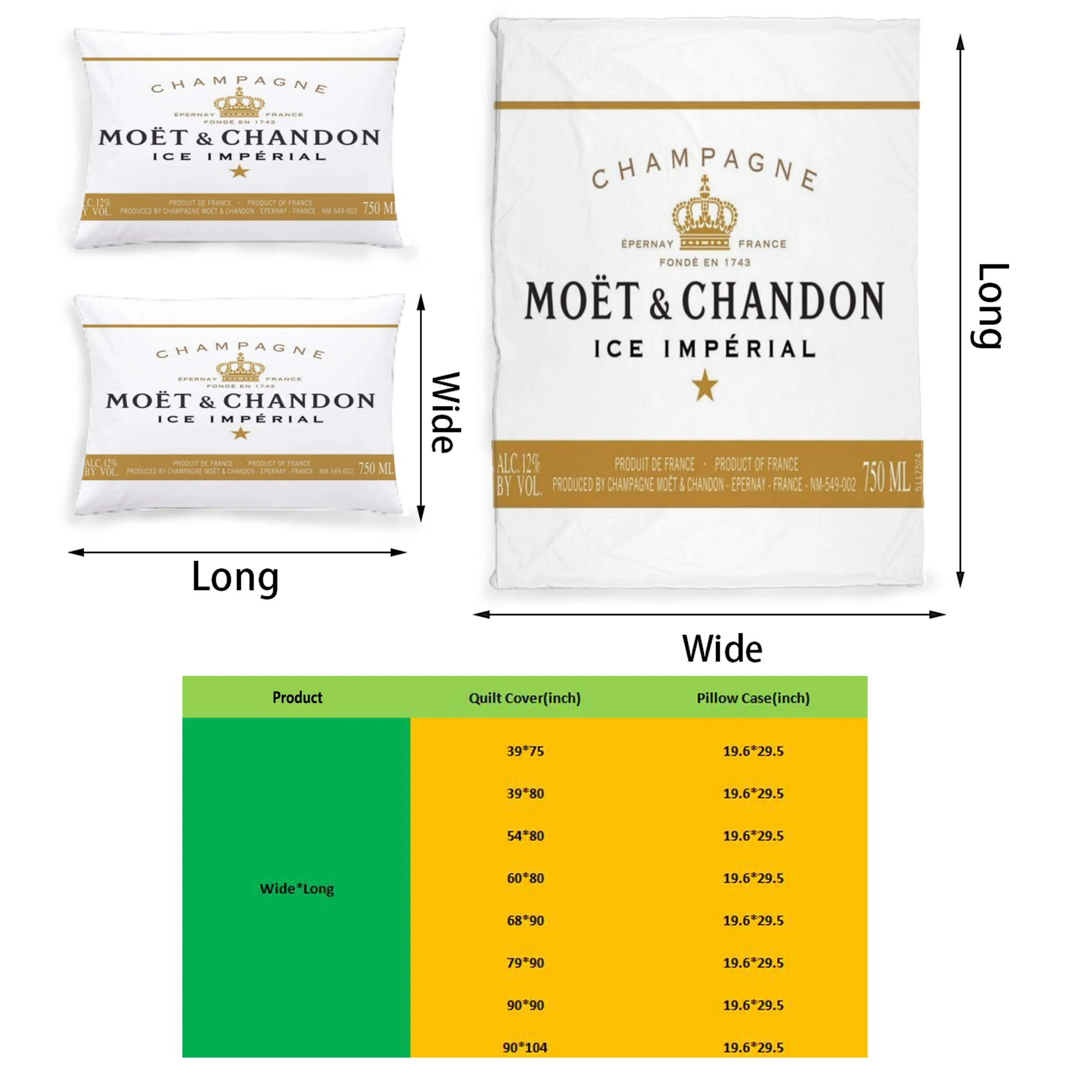 

MC Champagne Graphic Printed Bedding Set Polyester Quilt Cover Set 3 Pieces Quilt Cover Pillow Cover Set