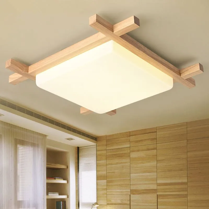 Nordic LED Wooden Ceiling Lights In Square Shape lamparas de techo For Bedroom Balcony Corridor Kitchen Lighting Fixtures