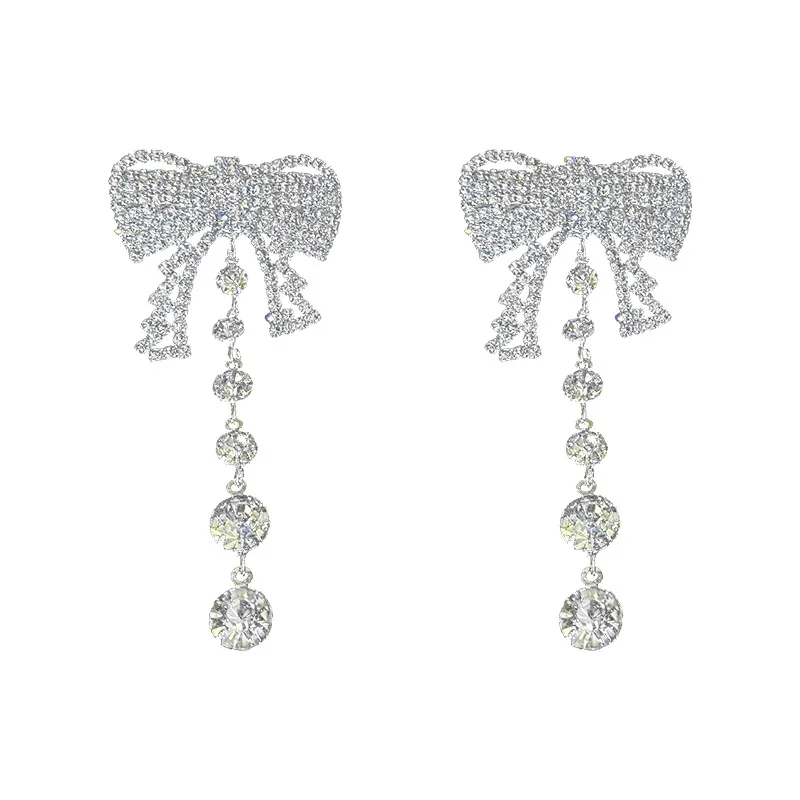 

Exaggerated Bowknot Earring Inlaid with Shining Cubic Zircon Delicate Long Tassel Earrings Jewelry for Women