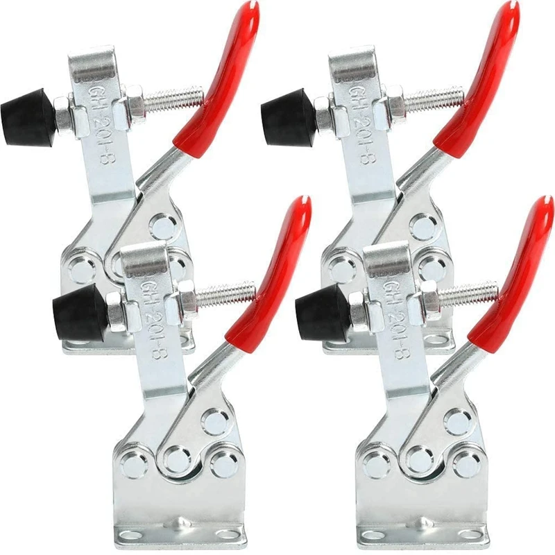 

4 Pcs Toggle Clamp GH-201B 300 Lbs Push Pull Quick Release Horizontal Clip with Rubber Pressure Tip Hold Down Hand Tool