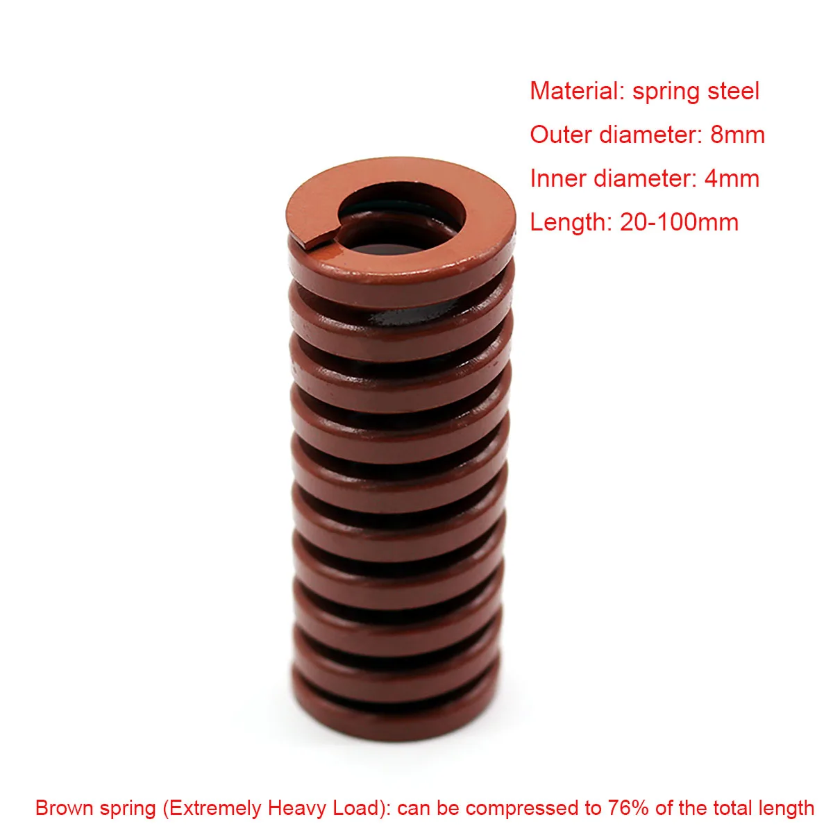 

1Pcs Brown Extremely Heavy Load Compression Die Spring Outer Diameter 8mm × Inner Diameter 4mm × Length 20-100mm