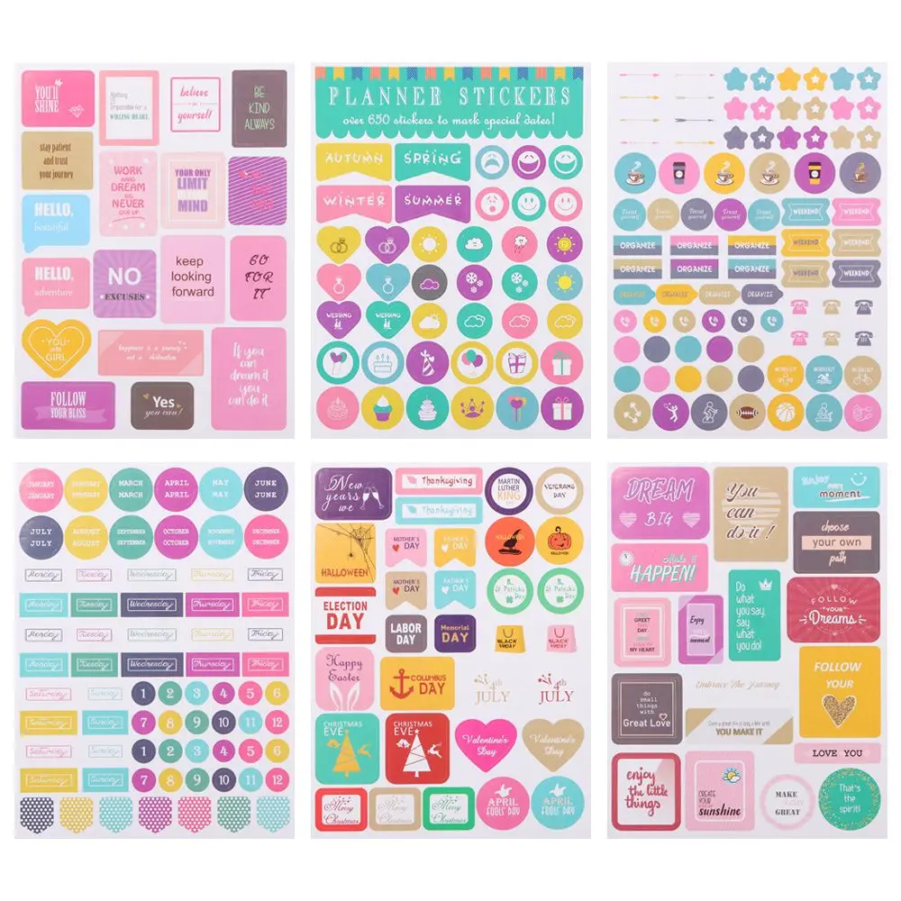 

6/12Sheets Planner Stickers Calendar Decals To Do List Index Label Scrapbooking Decor Memo Note Daily Plan Sticky Notes Journal