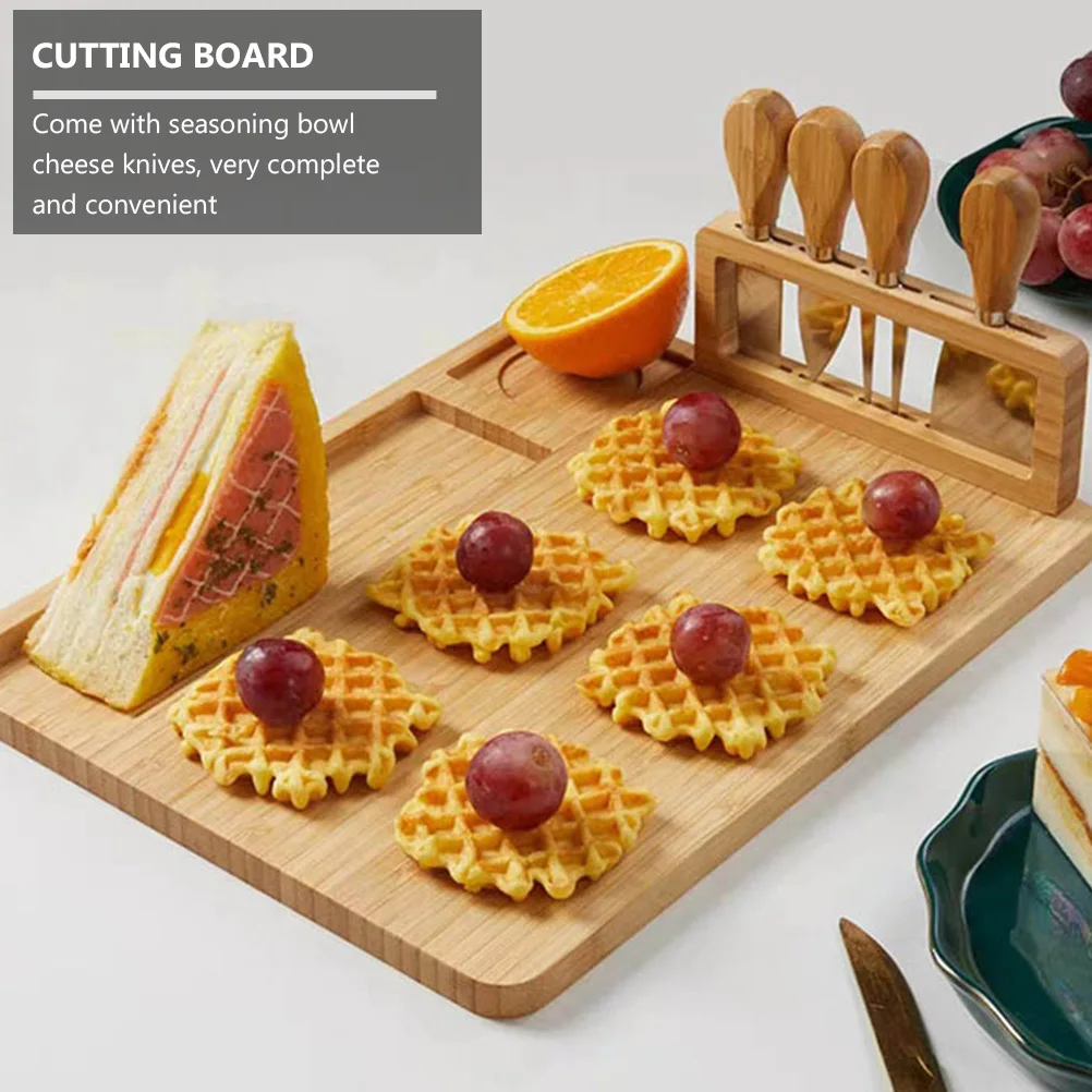 

1 Set Bamboo Cheese Board Cutting Board with Stainless Steel Knives Cooking Tools Cheese Slicer Fork Scoop Cut