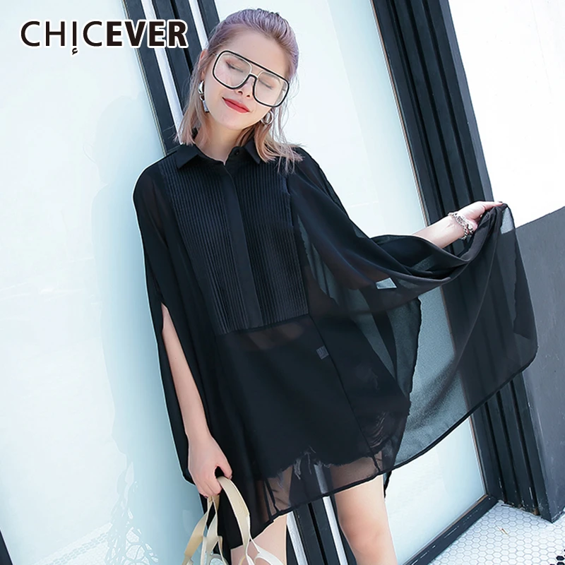 CHICEVER Корейская перспективная рубашка для женщин воротник с лацканами рукав