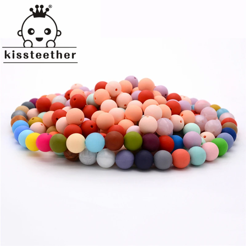 Kissteether-Cuentas redondas de silicona para dentici&oacute;n de beb&eacute;, collar de dentici&oacute;n de 15mm, seguro, de grado alimenticio, sin BPA, 100 unidades-0