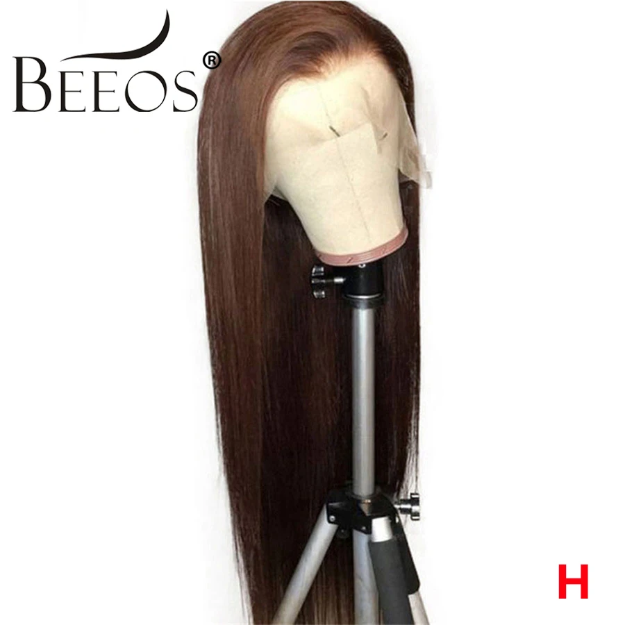 Beeos 13*6 глубокая часть кружева спереди парик прямой коричневый цвет 150% предварительно сорванные отбеленные узлы Кружева парики бразильские волосы remy
