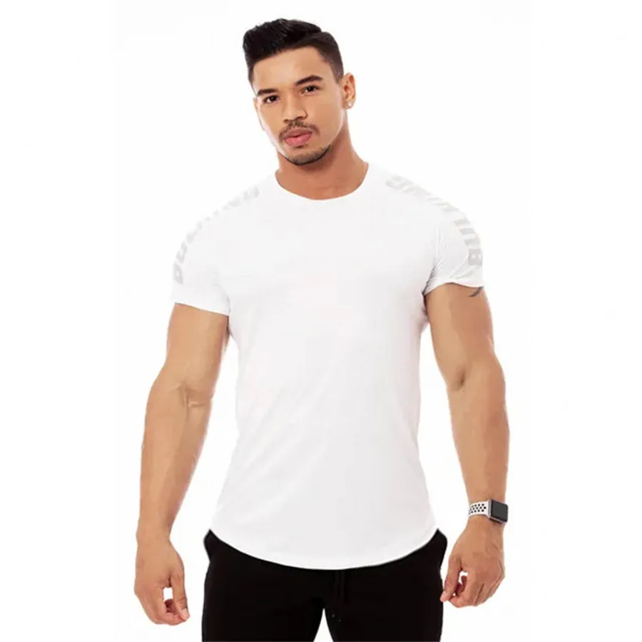 Compression Quick dry T-shirt Men Running Sport Skinny Short Tee Shirt Male Gym Fitness Bodybuilding Workout Black Tops Clothing | Мужская