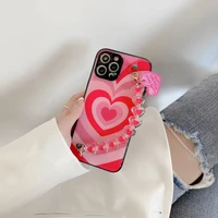 pink cute love heart crystal bracket hand chain case cover for iphone 12 11 pro xs max x xr 7 8 plus se epoxy protective shell