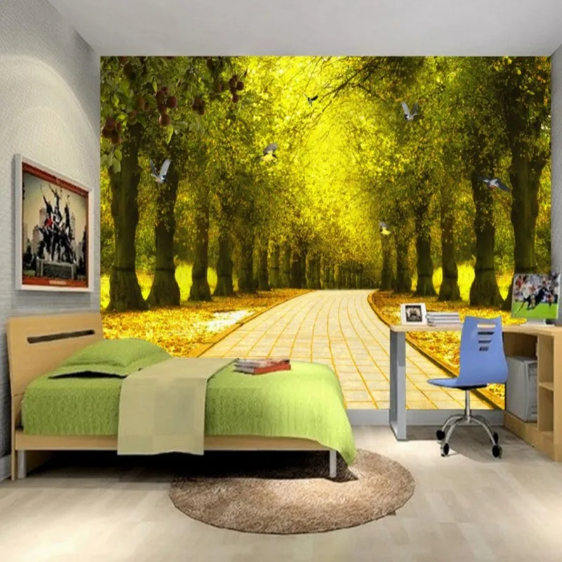 

Drop Shipping Wallpaper For Walls 3 D Golden Avenue Beautiful Woods Guest Room Balcony Backdrop Decoration Custom Wallpaper