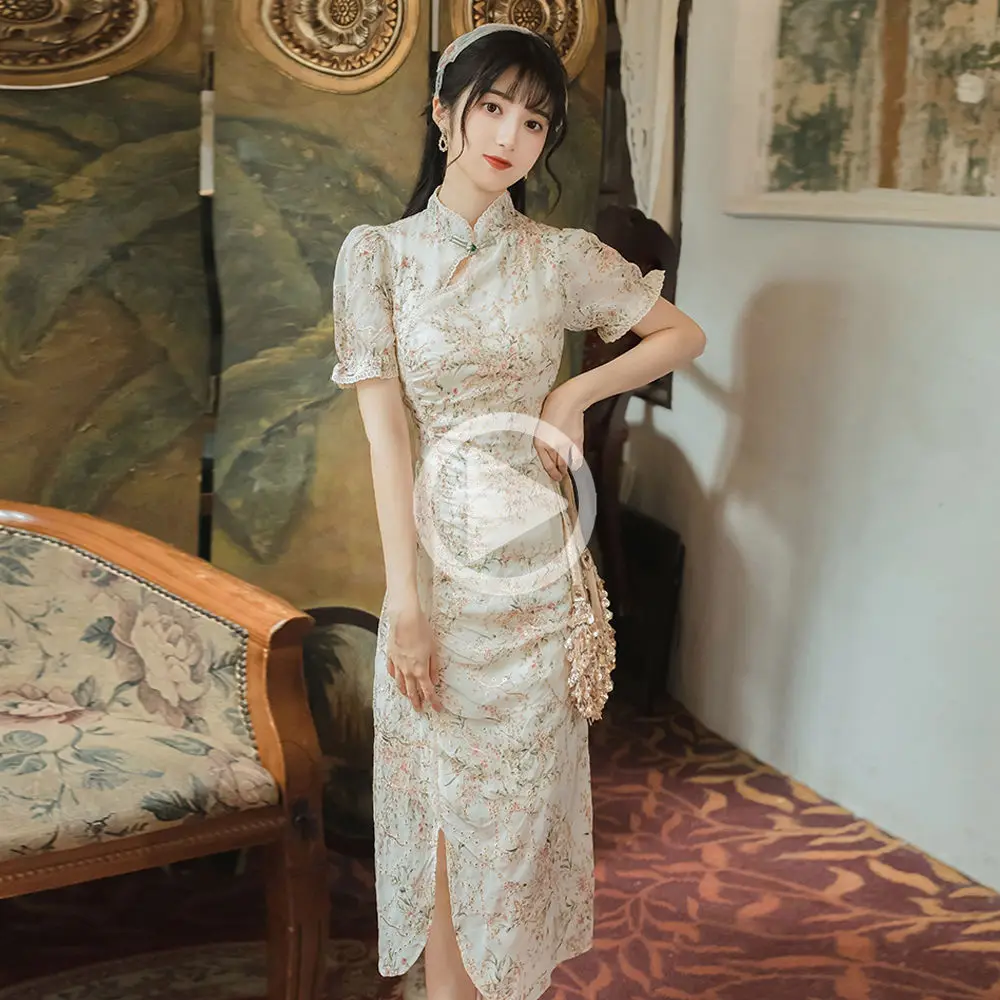 

Autumn Chinese Improved Cheongsams Embroidery Qipao Oriental Wedding Party Floral Dress Plus Size Retro Cheongsam Dress Modern