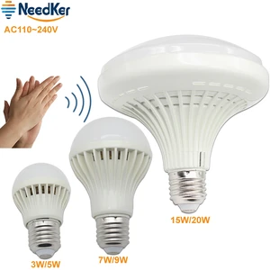 E27 светодиодный светильник 3 Вт, 5 Вт, 7 Вт, 9 Вт, 15 Вт, 20 Вт, хит продаж управление светом звуком голоса Сенсор обнаружения Светодиодный лампочки переменного тока 110V 220V 240V холодный белый