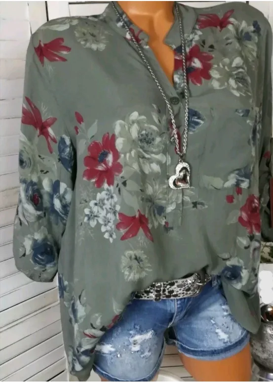 Женские блузки 2019 цветочный принт длинный рукав отложной воротник женская