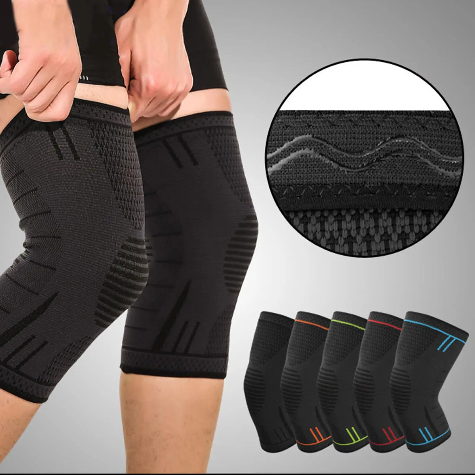 

2PC Elastic Knee Pads Nylon Sport Fitness Kneepad Fitness Patella Brace Running Basketball Volleyball Stand Braces Supports