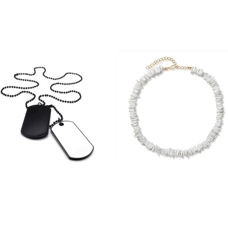 

3PCS Jewelry Men's Necklace, 2 Identifiers Army Style Dog Tag Pendant with Puka Shell Necklace