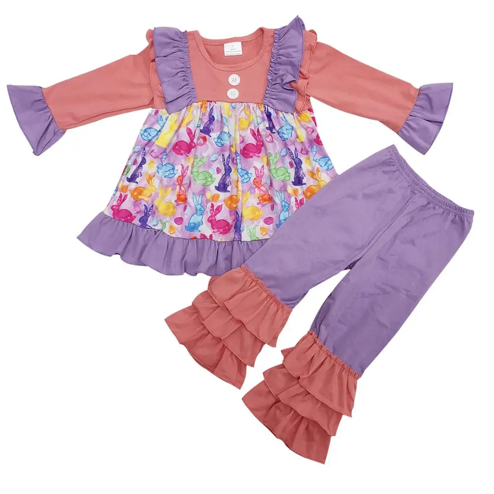 

Easter long sleeved colours rabbit print for girls boutique clothing