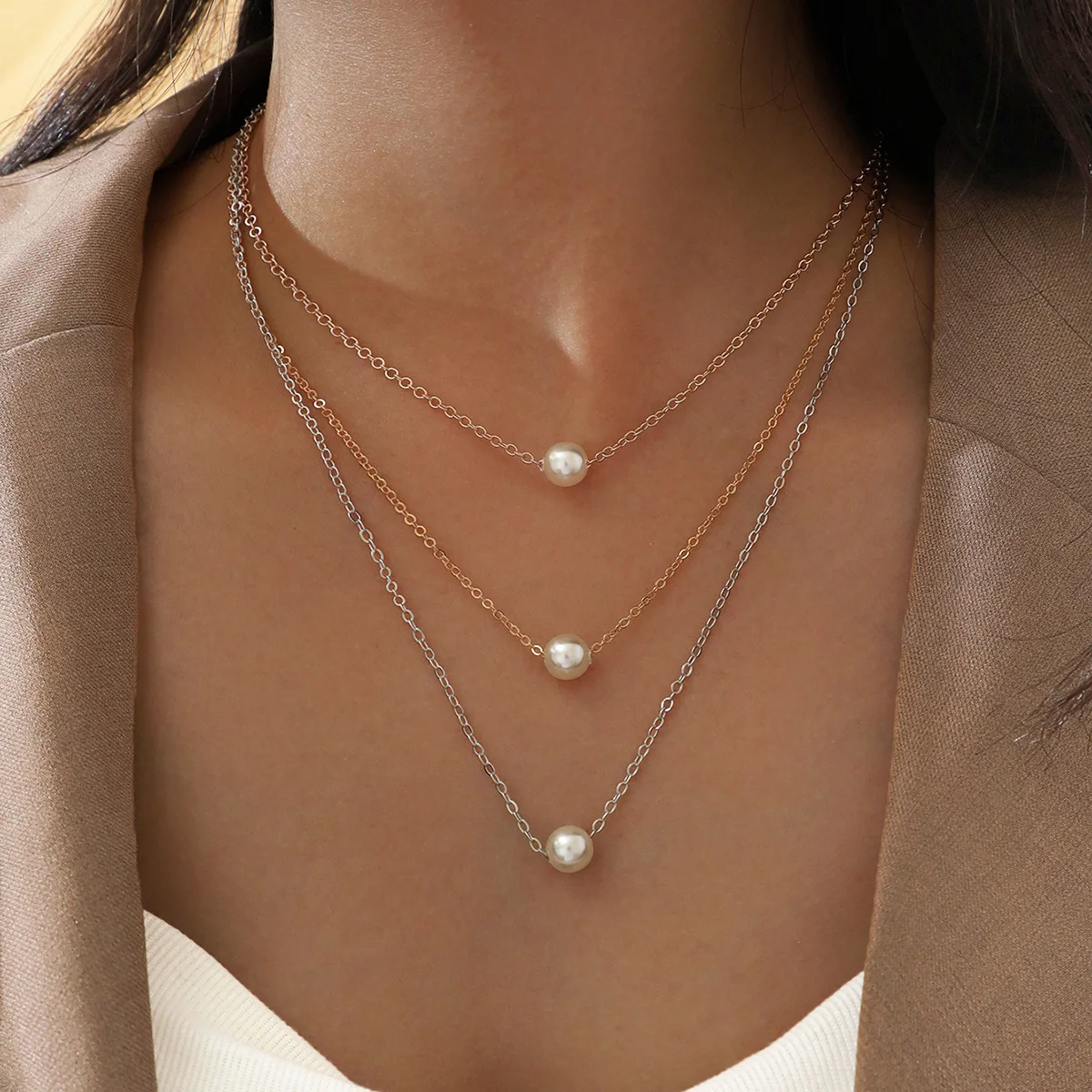 

Fashion jewelry with multi-layered clavicle chain temperament imitation pearl pendant necklace necklace for female 1sets