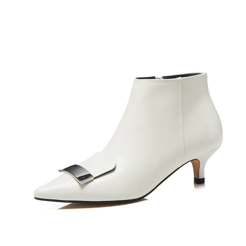 Plus Size 34-43 Genuine Leather Women Shoes Stiletto Thin High Heels Pointed Toe Sexy Leather Belt Buckle Ankle Boots Feminina